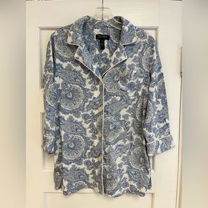 Lauren Ralph Lauren Womens Blue Paisley Print 3/4 Sleeve Pajama Top Size L